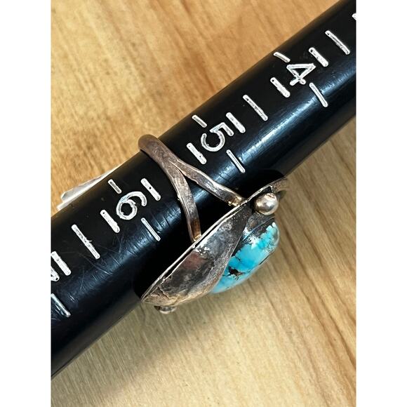 Vintage Blue Turquoise Leaf Ring, Sterling Silver Native American Ring Sz 5.5 - Picture 3 of 10